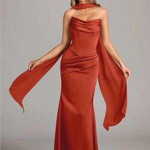 Azazie Strapless Rust Gown